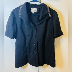 Women's Danny & Nicole Navy Jacket Size 14 Short Sleeve Button-Up Blouse
